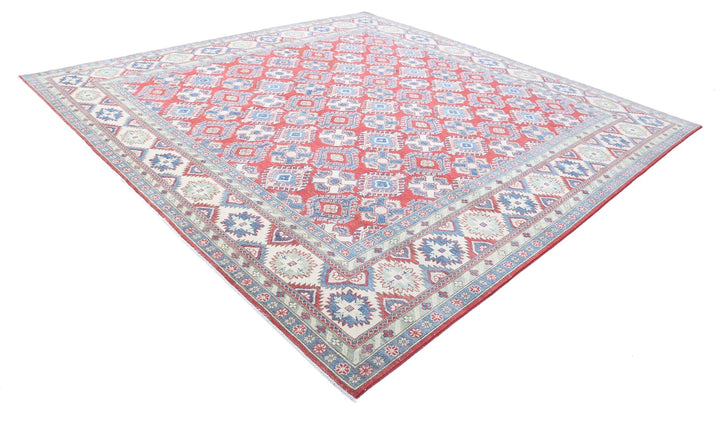 Afghan Kazak Rug 11' 8" x 11' 6" Hand-Knotted | No. AT18957