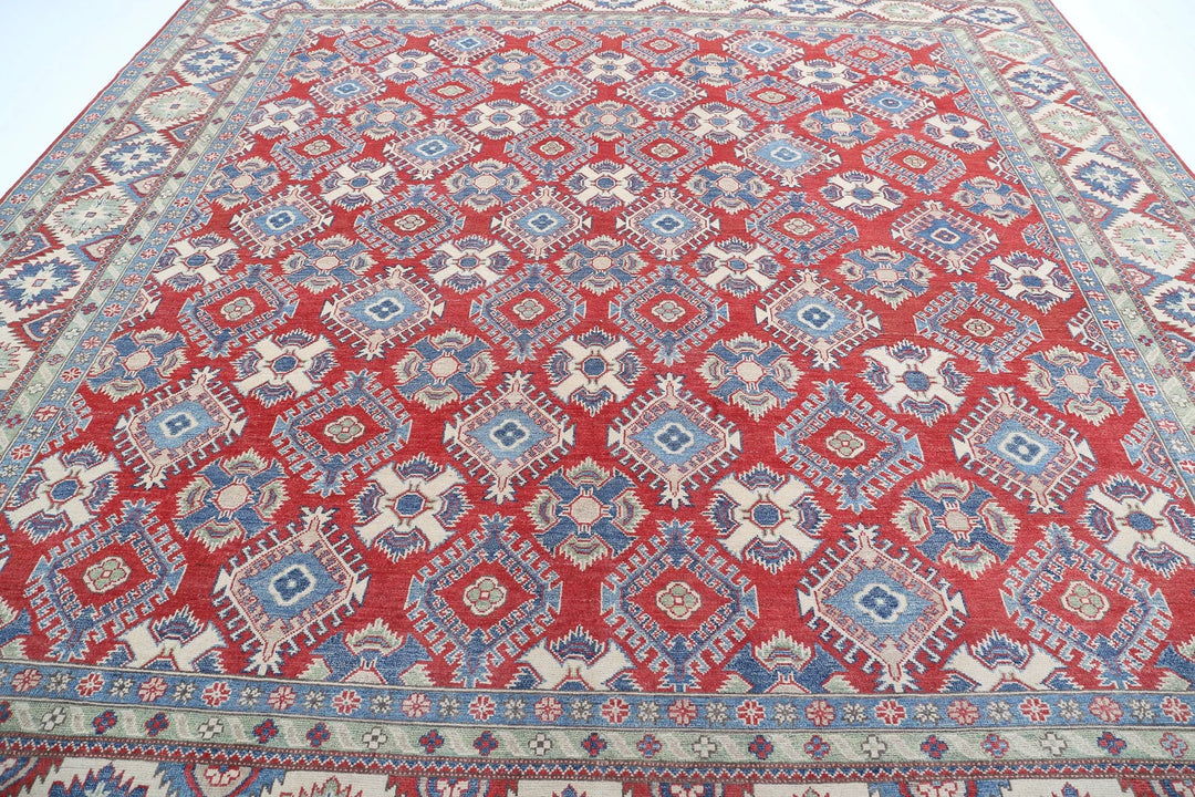 Afghan Kazak Rug 11' 8" x 11' 6" Hand-Knotted | No. AT18957