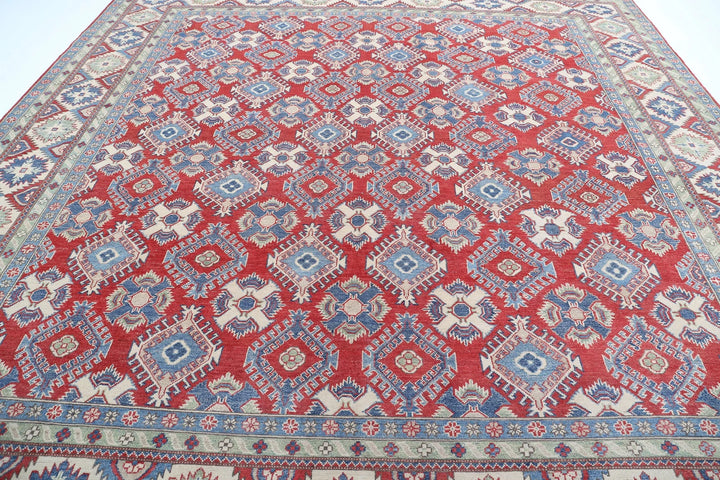 Afghan Kazak Rug 11' 8" x 11' 6" Hand-Knotted | No. AT18957