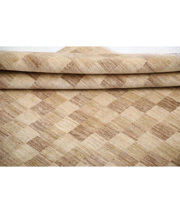 Beige Afghan Modcar Rug 6' 5" x 7' 11" Hand-Knotted | No. AT19105