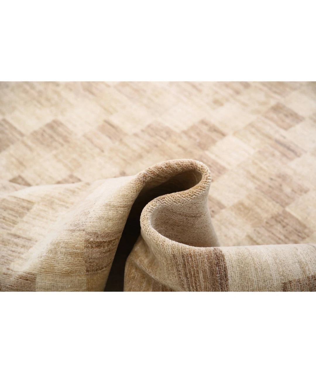 Beige Afghan Modcar Rug 6' 5" x 7' 11" Hand-Knotted | No. AT19105