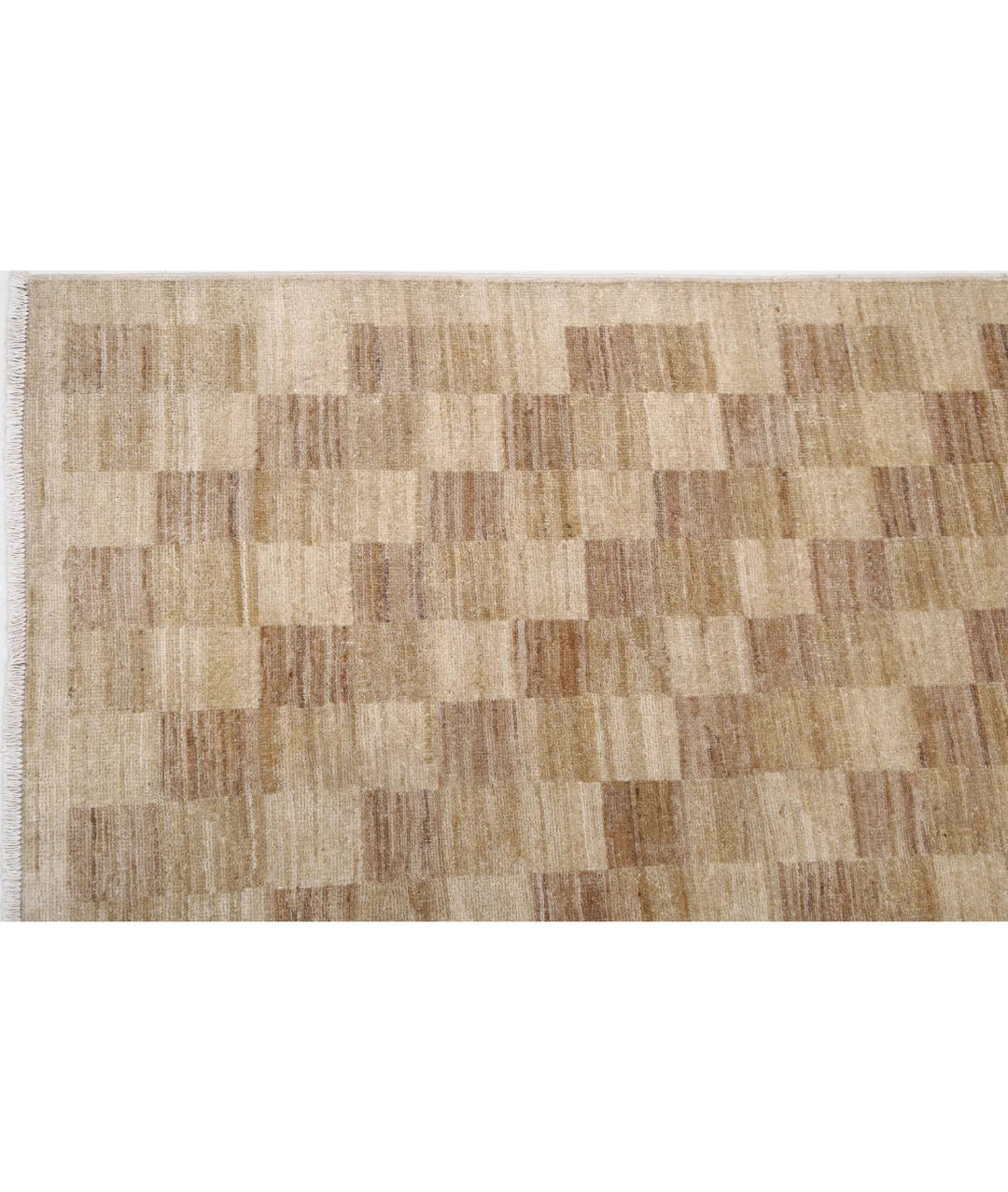 Beige Afghan Modcar Rug 6' 5" x 7' 11" Hand-Knotted | No. AT19105