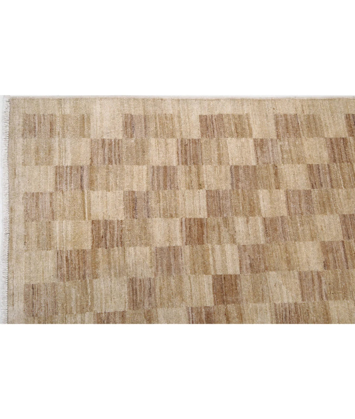 Beige Afghan Modcar Rug 6' 5" x 7' 11" Hand-Knotted | No. AT19105