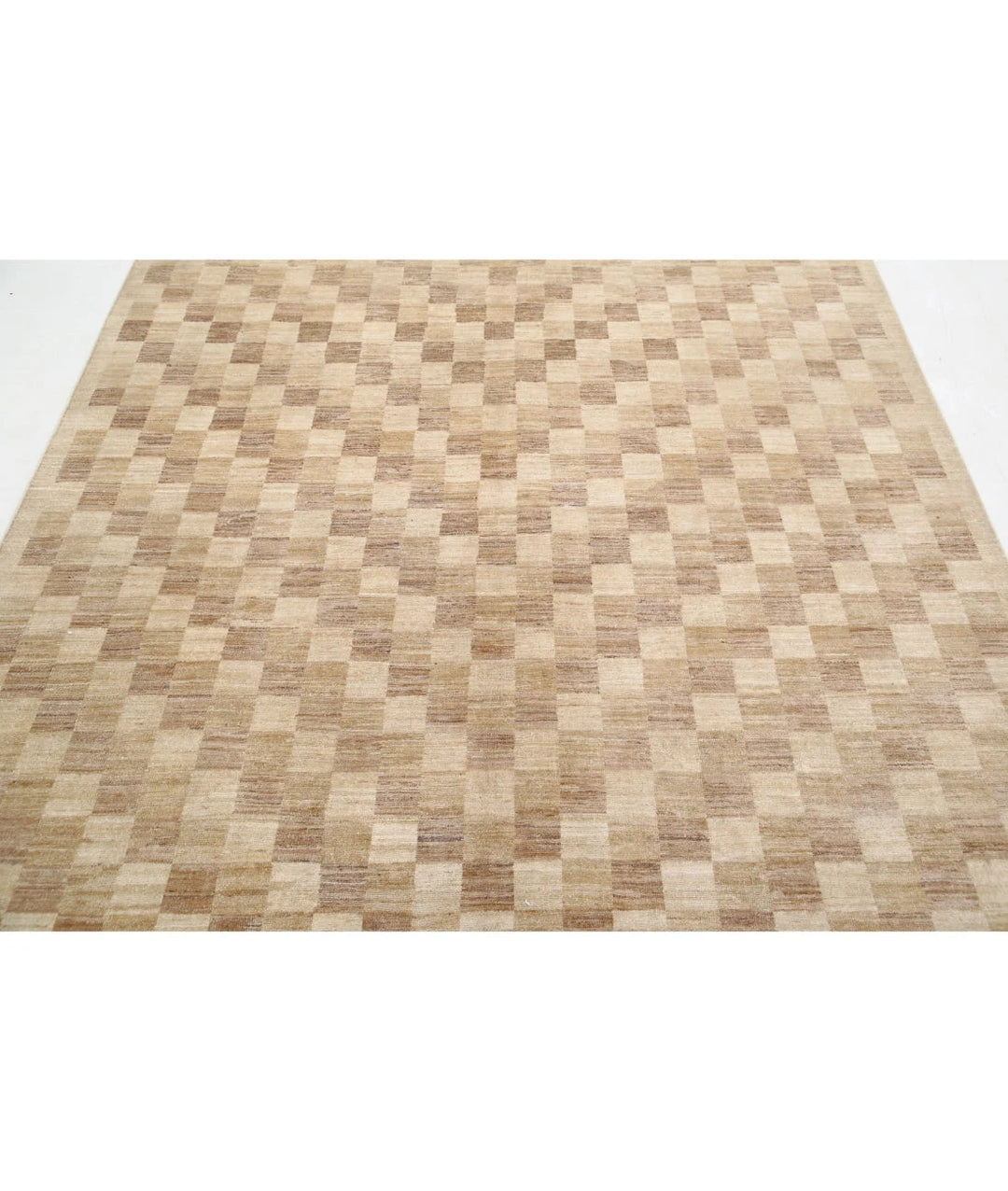 Beige Afghan Modcar Rug 6' 5" x 7' 11" Hand-Knotted | No. AT19105