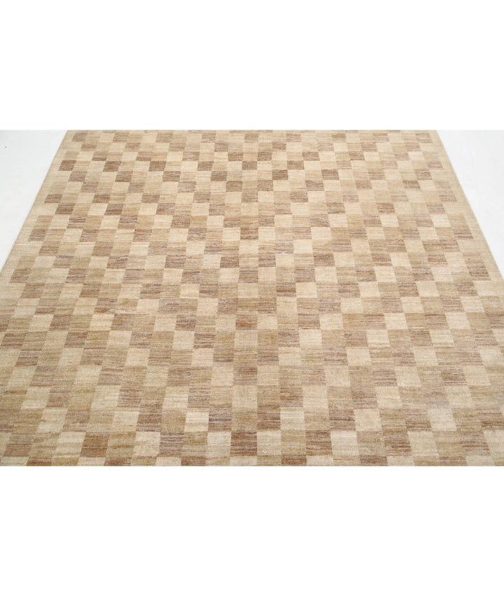 Beige Afghan Modcar Rug 6' 5" x 7' 11" Hand-Knotted | No. AT19105