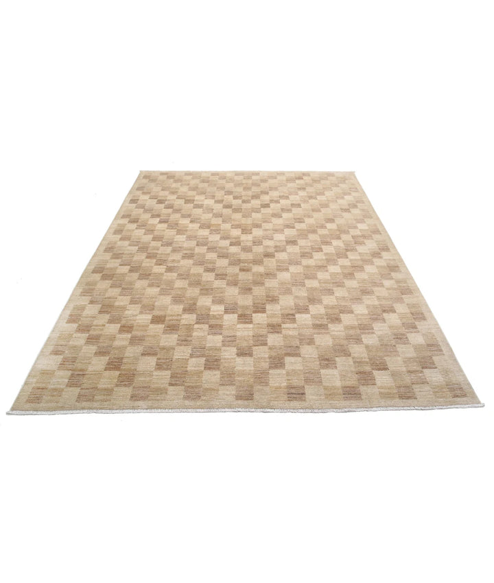 Beige Afghan Modcar Rug 6' 5" x 7' 11" Hand-Knotted | No. AT19105