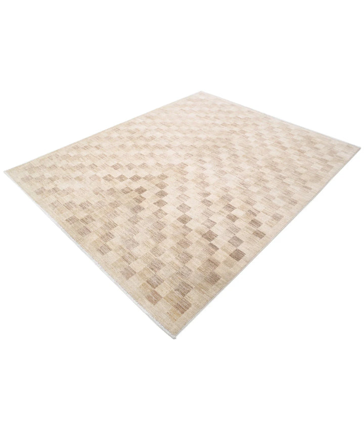 Beige Afghan Modcar Rug 6' 5" x 7' 11" Hand-Knotted | No. AT19105