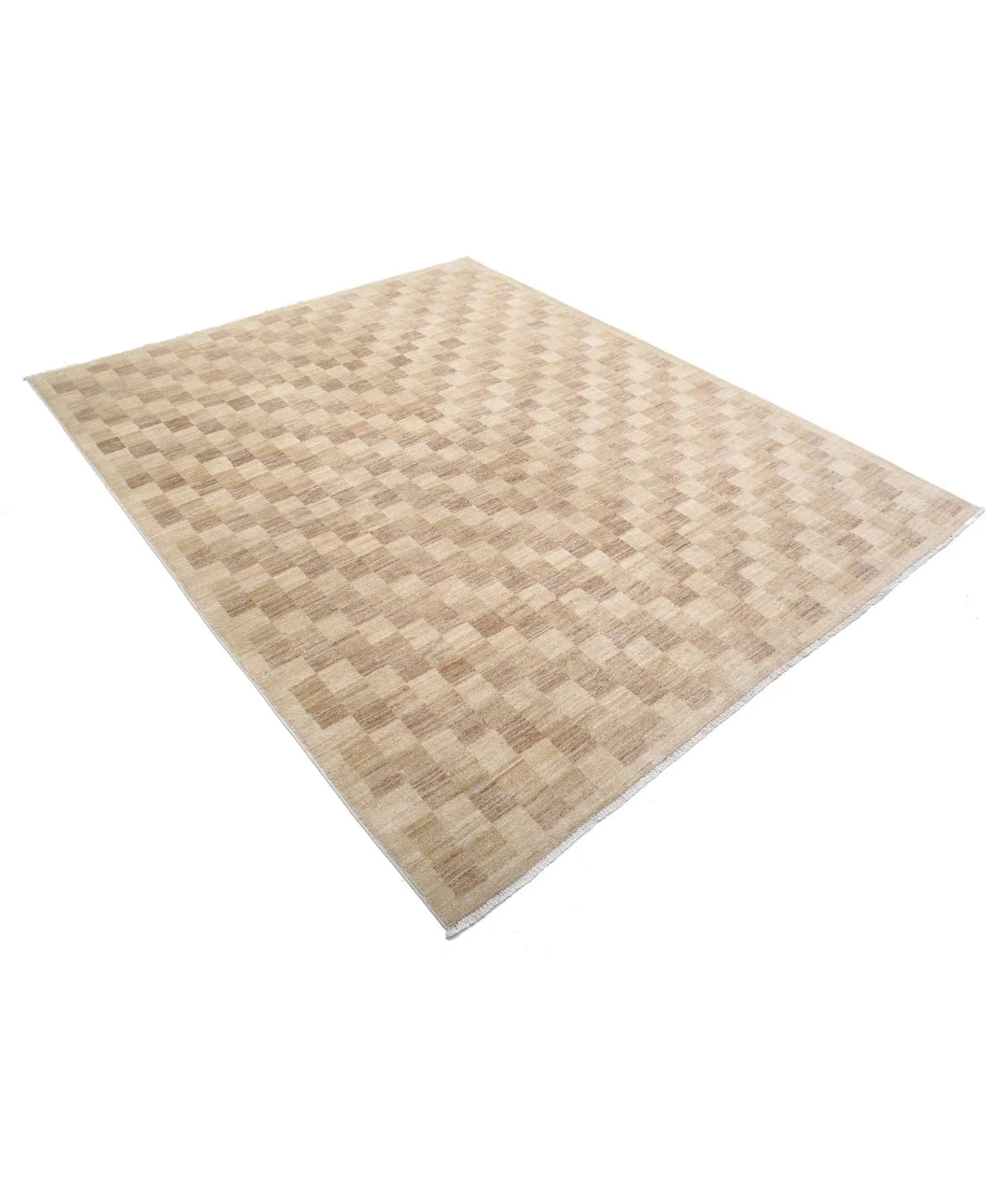 Beige Afghan Modcar Rug 6' 5" x 7' 11" Hand-Knotted | No. AT19105