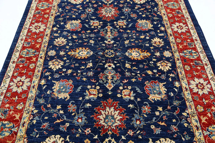 Blue Afghan Ziegler Rug 5' 7" x 7' 10" Hand-Knotted | No. AT19107