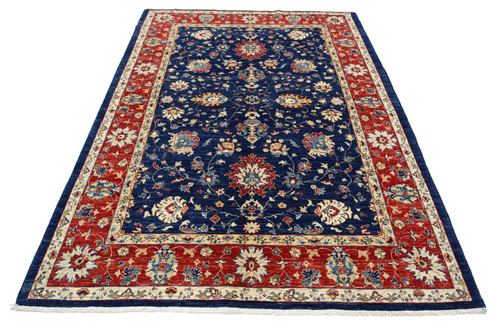 Blue Afghan Ziegler Rug 5' 7" x 7' 10" Hand-Knotted | No. AT19107