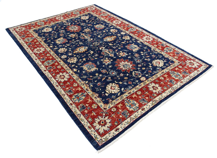 Blue Afghan Ziegler Rug 5' 7" x 7' 10" Hand-Knotted | No. AT19107