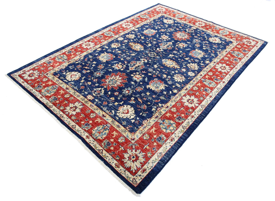Blue Afghan Ziegler Rug 5' 7" x 7' 10" Hand-Knotted | No. AT19107