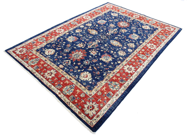 Blue Afghan Ziegler Rug 5' 7" x 7' 10" Hand-Knotted | No. AT19107