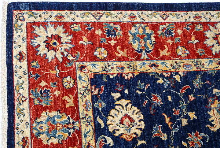 Blue Afghan Ziegler Rug 5' 7" x 7' 10" Hand-Knotted | No. AT19107
