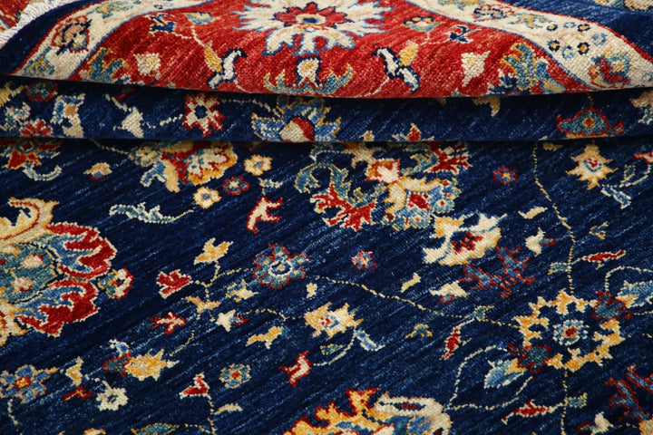 Blue Afghan Ziegler Rug 5' 7" x 7' 10" Hand-Knotted | No. AT19107