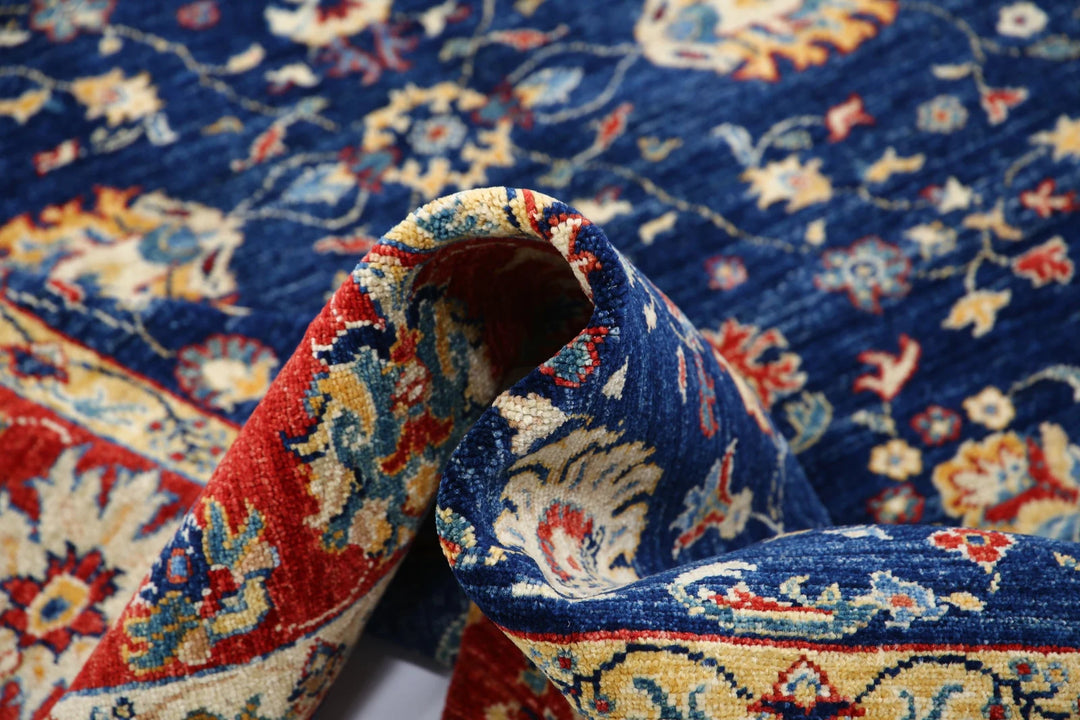 Blue Afghan Ziegler Rug 5' 7" x 7' 10" Hand-Knotted | No. AT19107