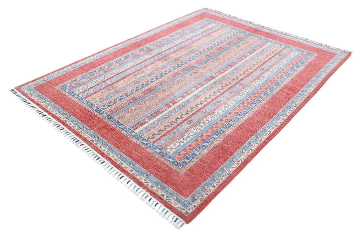 Red Afghan Oriental Rug 5' 9" x 7' 9" Hand-Knotted | No. AT19147