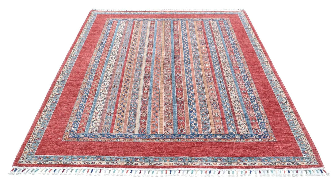 Red Afghan Oriental Rug 5' 9" x 7' 9" Hand-Knotted | No. AT19147