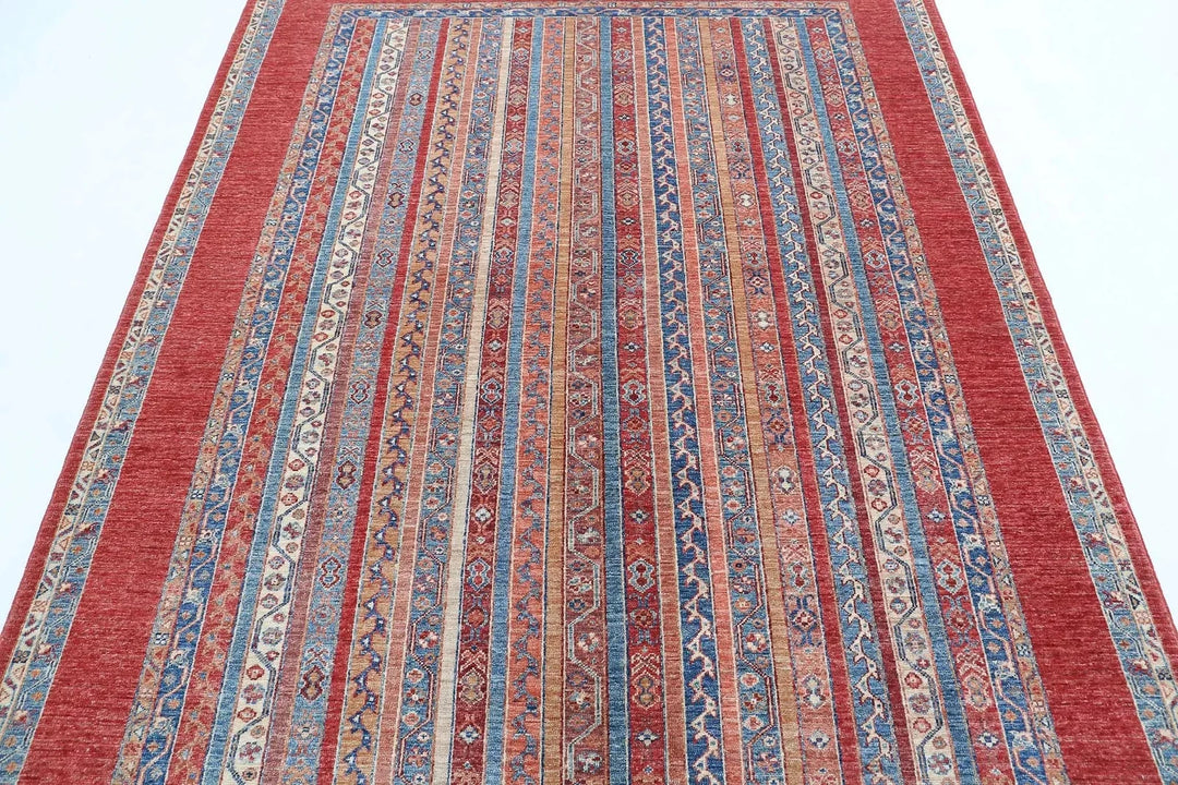 Red Afghan Oriental Rug 5' 9" x 7' 9" Hand-Knotted | No. AT19147