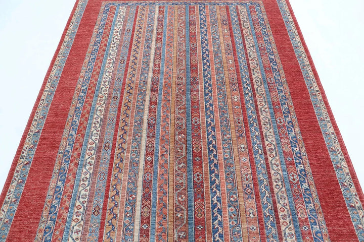 Red Afghan Oriental Rug 5' 9" x 7' 9" Hand-Knotted | No. AT19147