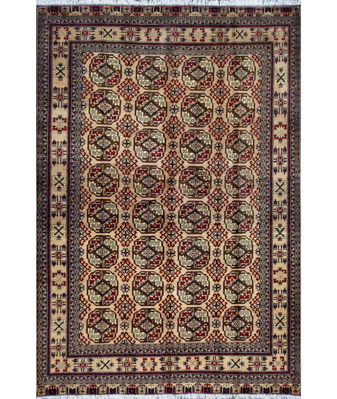 Ivory Afghan Tribal Rug 6' 8" x 9' 7" Hand-Knotted | No. AT193062