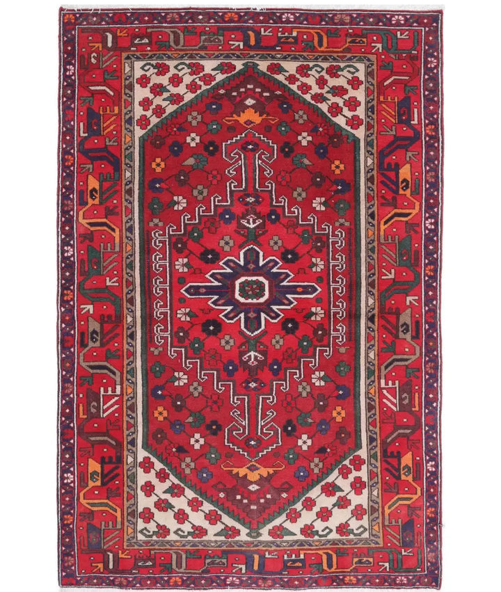 Oriental Hamadan Rug 4' 0" x 6' 0" Hand-Knotted | No. AT19366