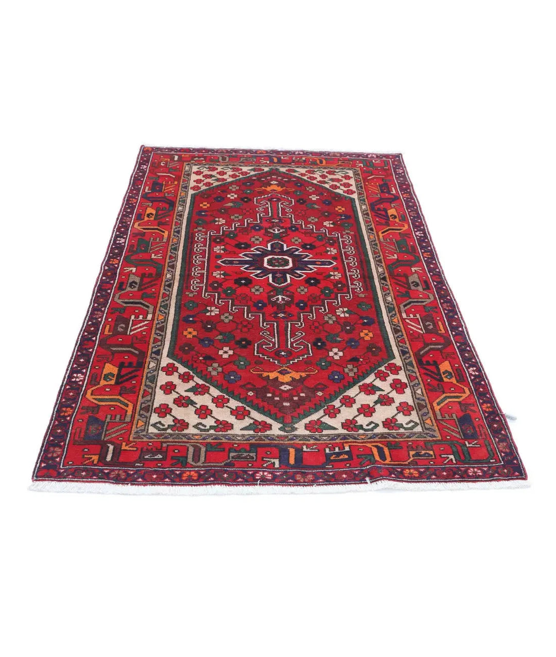 Oriental Hamadan Rug 4' 0" x 6' 0" Hand-Knotted | No. AT19366