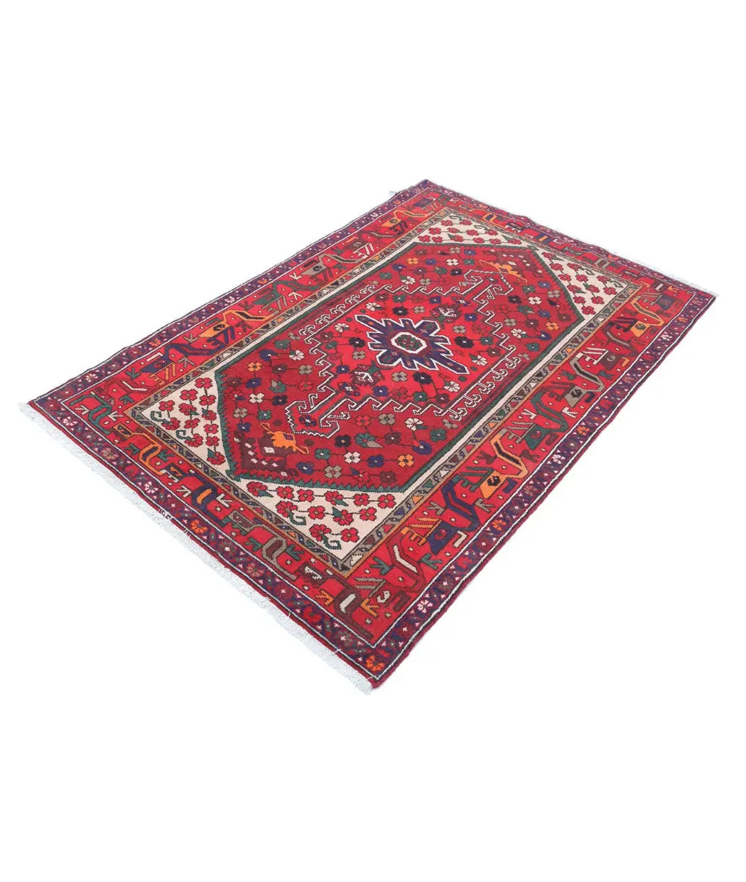 Oriental Hamadan Rug 4' 0" x 6' 0" Hand-Knotted | No. AT19366