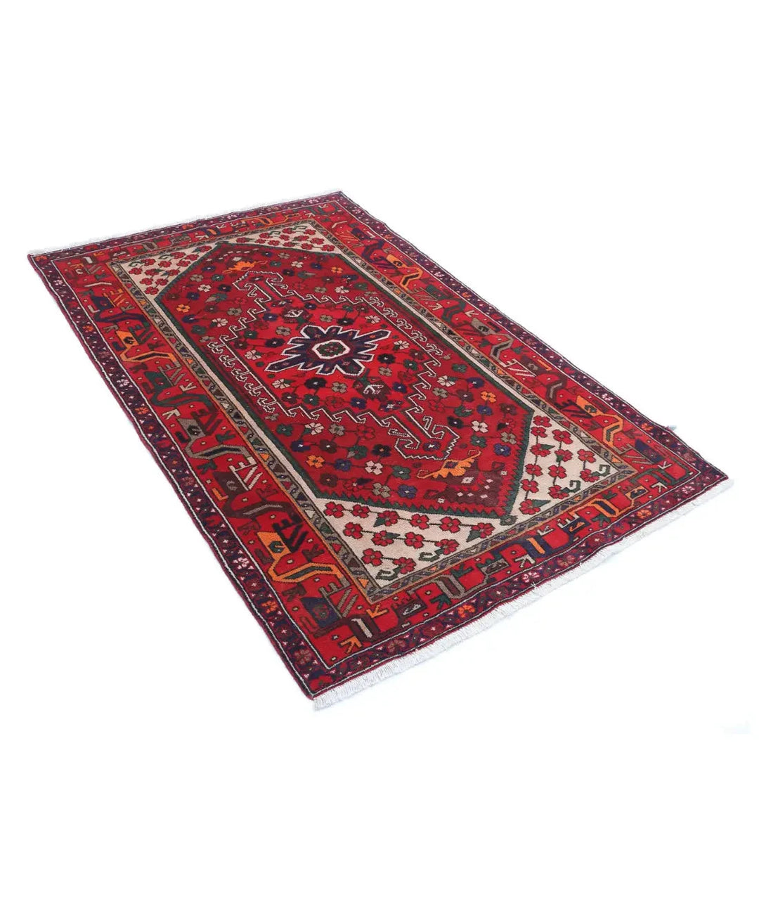 Oriental Hamadan Rug 4' 0" x 6' 0" Hand-Knotted | No. AT19366