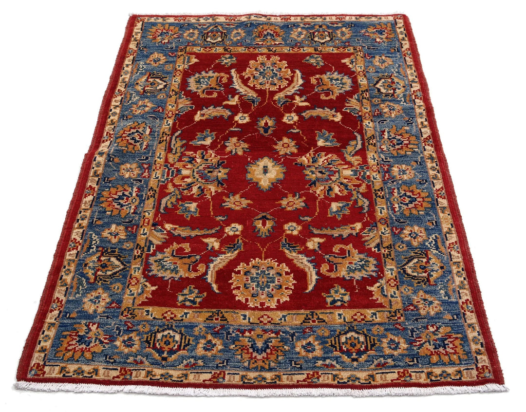 Red Afghan Ziegler Rug 3' 4" x 4' 9" Hand-Knotted | No. AT19428