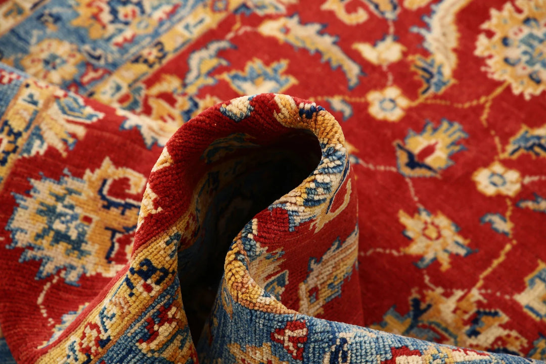 Red Afghan Ziegler Rug 3' 4" x 4' 9" Hand-Knotted | No. AT19428