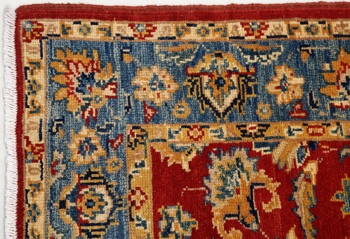 Red Afghan Ziegler Rug 3' 4" x 4' 9" Hand-Knotted | No. AT19428