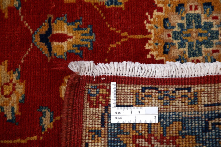 Red Afghan Ziegler Rug 3' 4" x 4' 9" Hand-Knotted | No. AT19428