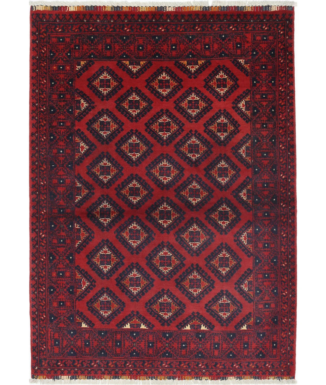 Red Afghan Khamyab Rug 3' 3" x 4' 7" Hand-Knotted | No. AT19472