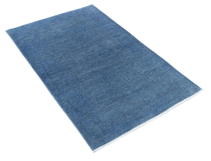 Blue Afghan Overdye Rug 3' 1" x 4' 9" Hand-Knotted | No. AT19592