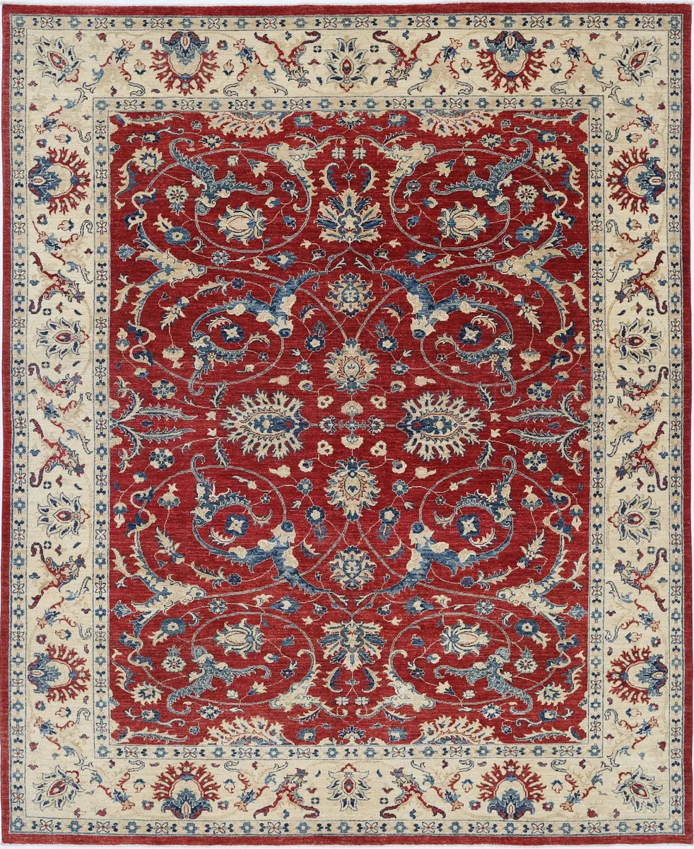 Red Afghan Ziegler Rug 7' 10" x 9' 9" Hand-Knotted | No. AT19699