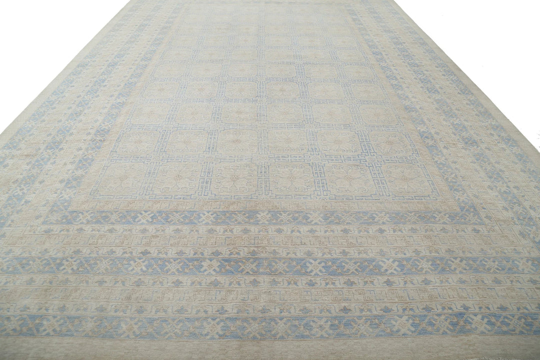 Blue Afghan Khotan Rug 12' 3" x 17' 9" Hand-Knotted | No. AT19870