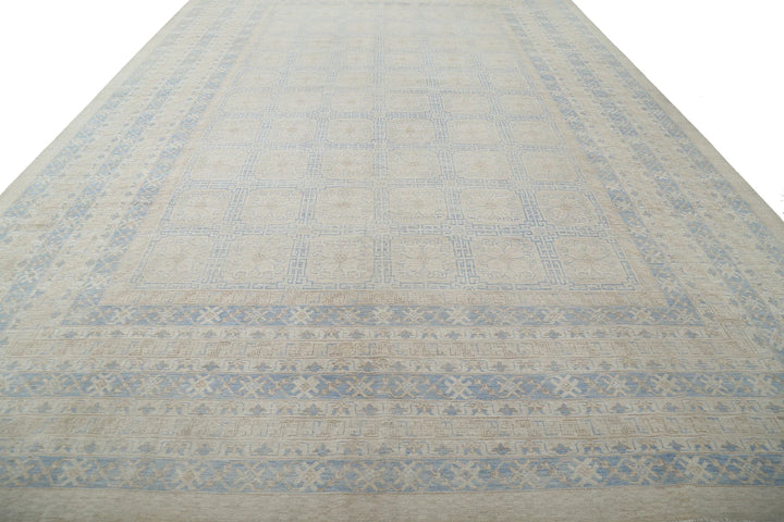 Blue Afghan Khotan Rug 12' 3" x 17' 9" Hand-Knotted | No. AT19870