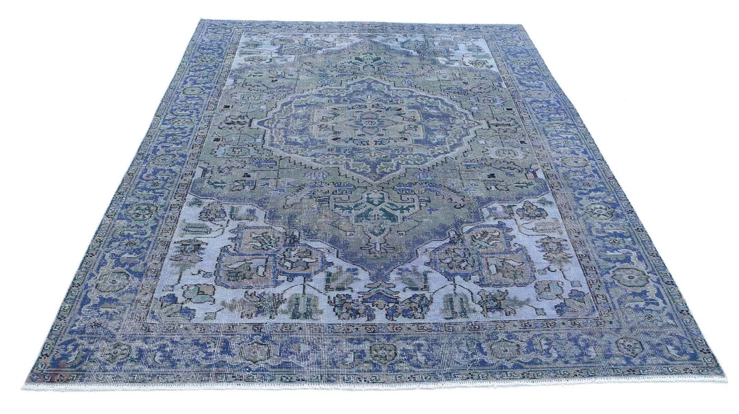 Blue Persian Heriz Rug 6' 1" x 8' 9" Hand-Knotted | No. AT19919
