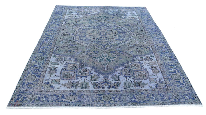Blue Persian Heriz Rug 6' 1" x 8' 9" Hand-Knotted | No. AT19919