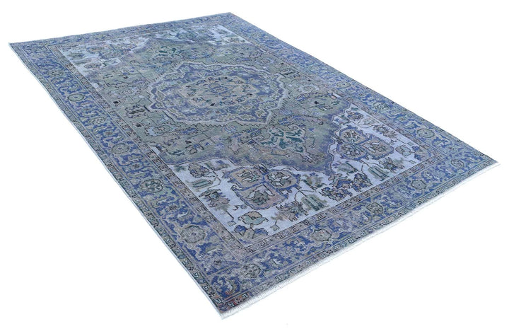 Blue Persian Heriz Rug 6' 1" x 8' 9" Hand-Knotted | No. AT19919