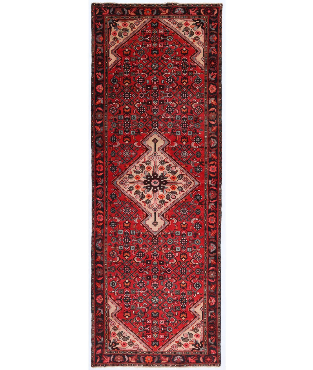 Persian Hamadan Runner Rug 3' 7" x 10' 2" Hand-Knotted | No. AT20158