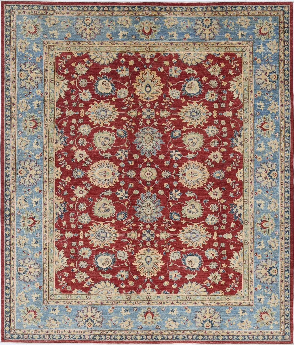 Red Afghan Ziegler Rug 8' 1" x 9' 5" Hand-Knotted | No. AT20318