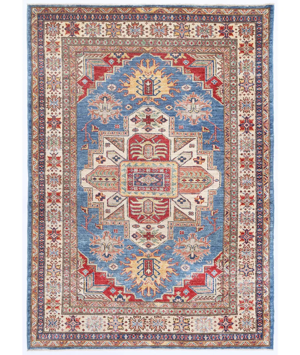 Blue Afghan Kazak Rug 4' 9" x 6' 8" Hand-Knotted | No. AT204546