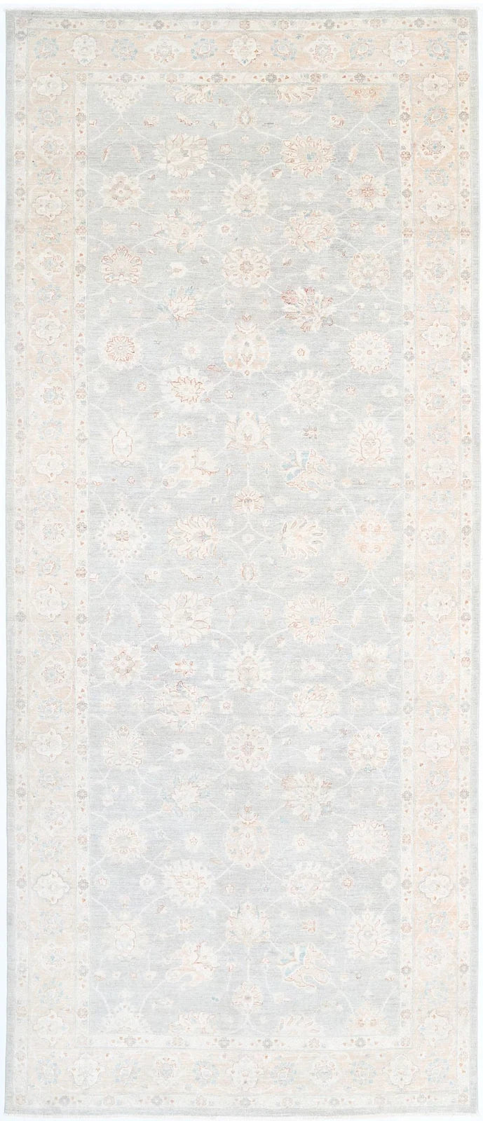 Grey Afghan Tabriz Rug 6' 5" x 15' 10" Hand-Knotted | No. AT20464
