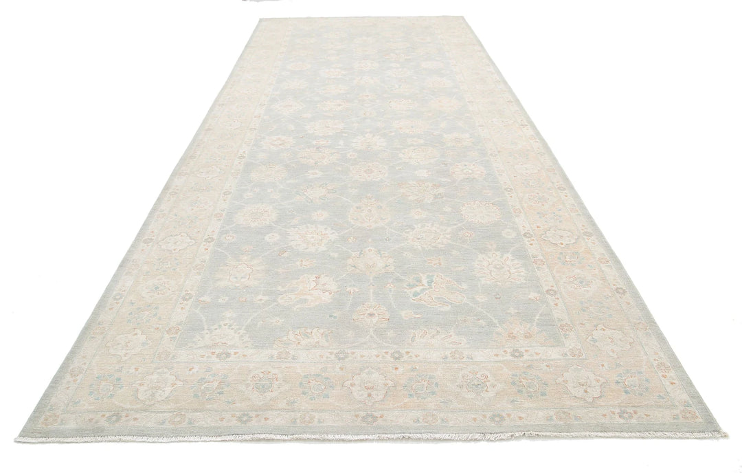 Grey Afghan Tabriz Rug 6' 5" x 15' 10" Hand-Knotted | No. AT20464