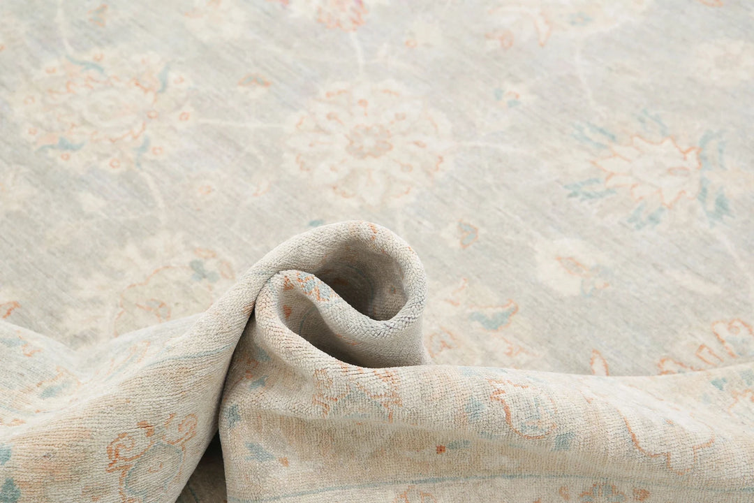 Grey Afghan Tabriz Rug 6' 5" x 15' 10" Hand-Knotted | No. AT20464
