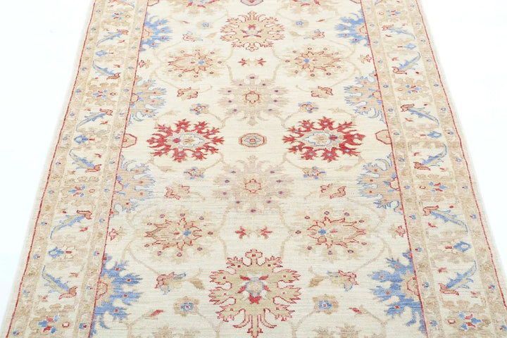 Ivory Afghan Ziegler Rug 4' 2" x 5' 8" Hand-Knotted | No. AT20485