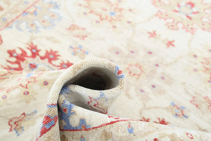 Ivory Afghan Ziegler Rug 4' 2" x 5' 8" Hand-Knotted | No. AT20485