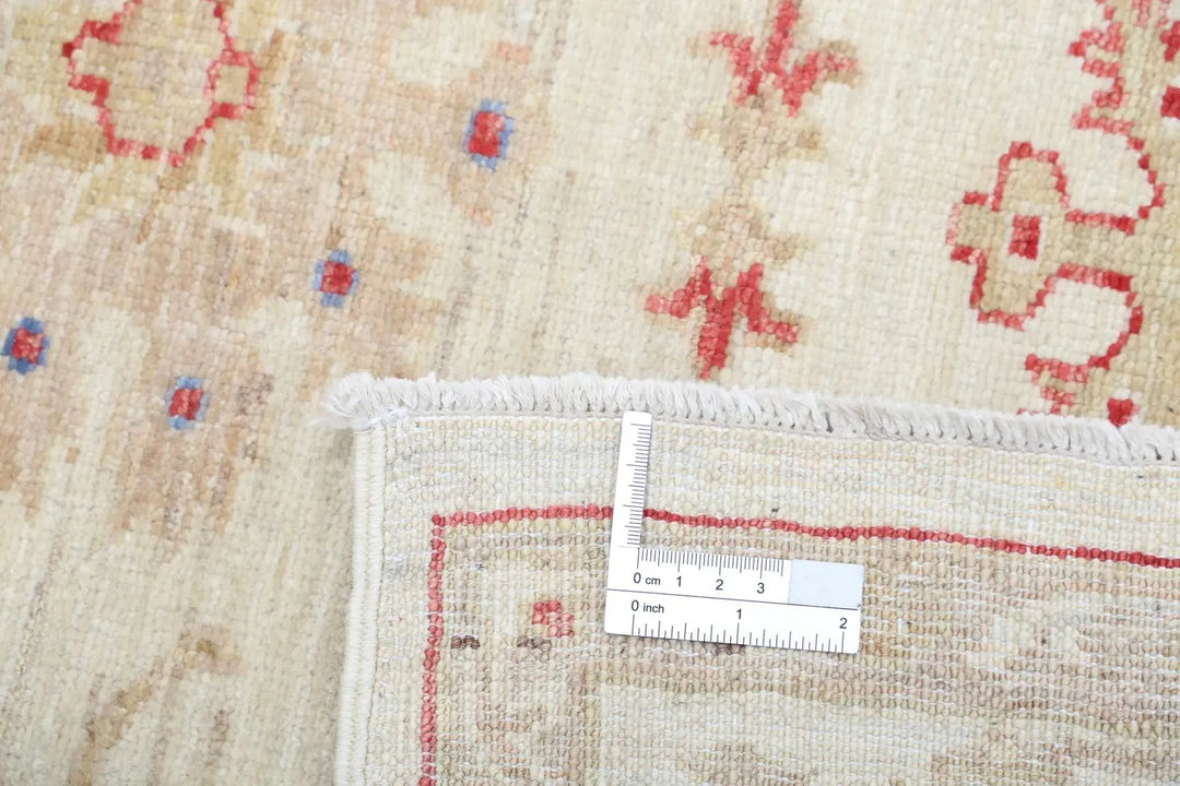 Ivory Afghan Ziegler Rug 4' 2" x 5' 8" Hand-Knotted | No. AT20485
